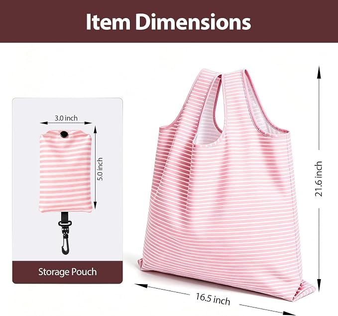 2 Pack Reusable Shopping Bag, Foldable Grocery Bags, Pink | Large Capacity, Washable, Grocery Tote, Utility Travel Shoulder Bag - Image 3