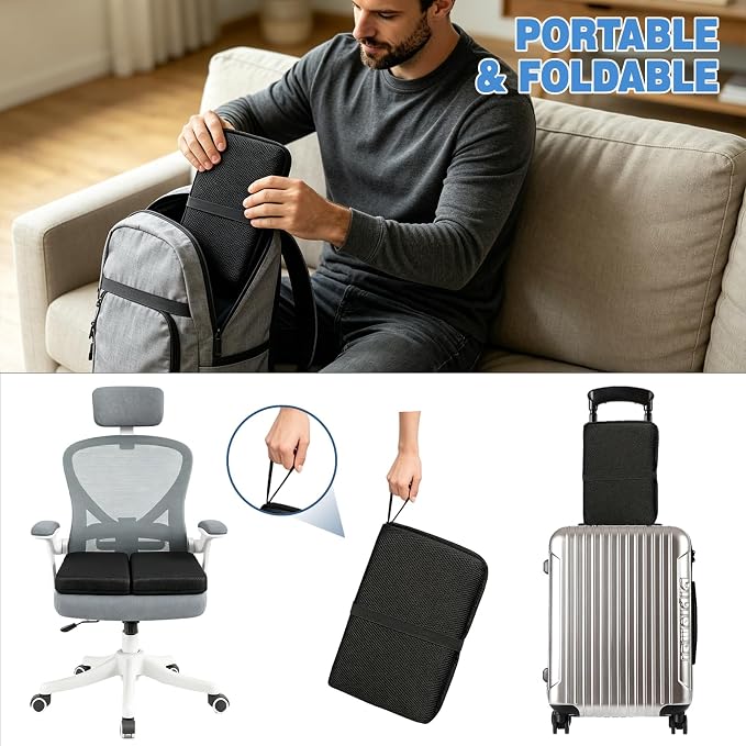 Honeycomb Gel Seat Cushion 16"x12" Foldable for Tailbone & Pressure Relief | Portable foldable cushion for airplane, car, office & wheelchair; lightweight breathable pad for all-day pressure relief - Image 4