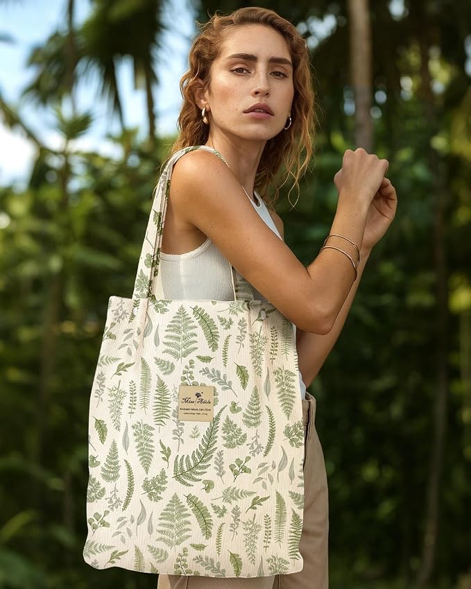 Miss Adola Corduroy Tote Bag for Women with Aesthetic Design | Magnetic Buckle & Pocket, Reusable, Soft, Roomy, Long Shoulder Handles, Double-sided Print, Casual Daily Work, Grocery Bags - Image 3