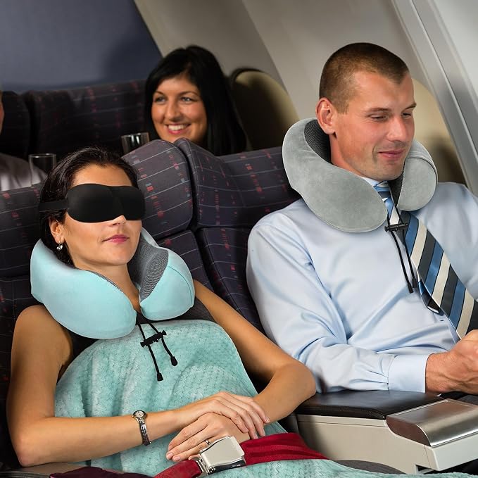 urnexttour Travel Pillow and Blanket Set Neck Pillow Airplane Foam Mint | 43x60 Inch Plane Blanket, Traveling Compact Storage Bag, Eye Mask, and Earplugs for Ultimate Flight Comfort, Women and Men - Image 6