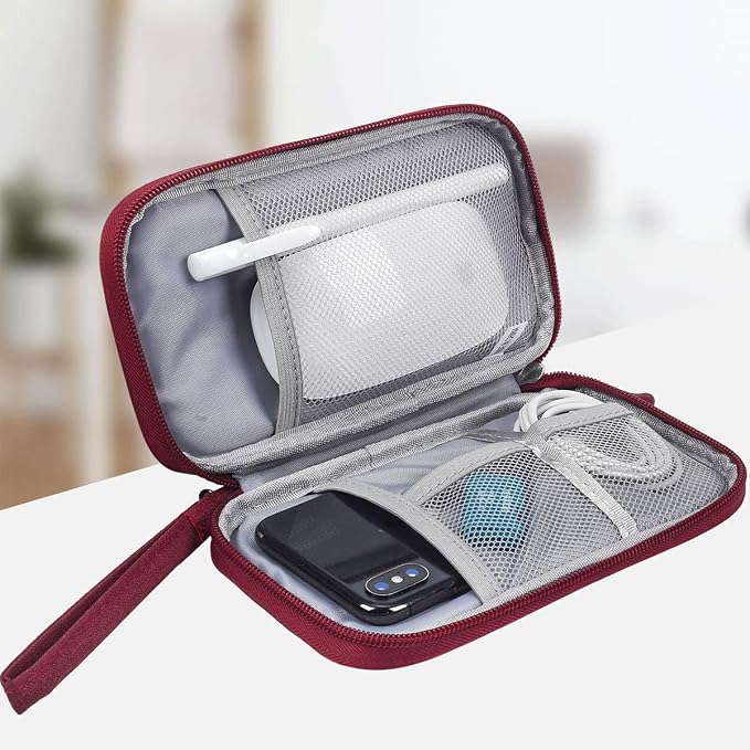 CAAORDKSO Electronic Cord Organizer Travel Case, Electronic Organizer Pouch Bag, Cable Organizer bag Pouch Electronic Accessories Case for Cable, Cord, Charger, Phone, Power Bank, Earphone (Wine Red) - Image 4