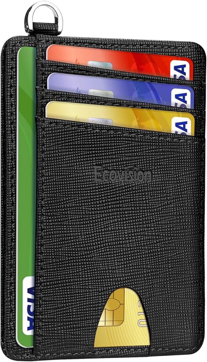 Slim Minimalist Front Pocket Wallet, RFID Blocking Credit Card Holder Wallet with Detachable D-Shackle for Men Women by Ecovision