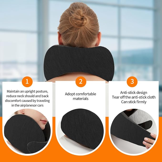 Travel Neck Pillow Airplane, Memory Foam Travel Pillows for Comfort on Sleeper Hold Compact and Ergonomic Design for Traveling Car Rides Home Road Trip Essentials for Adults and Kids (Black) - Image 5