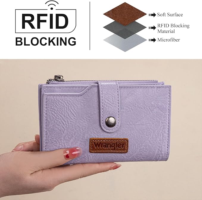 Wrangler Wallet for Women Bifold Card Holder with Zipper and ID Window - Image 2