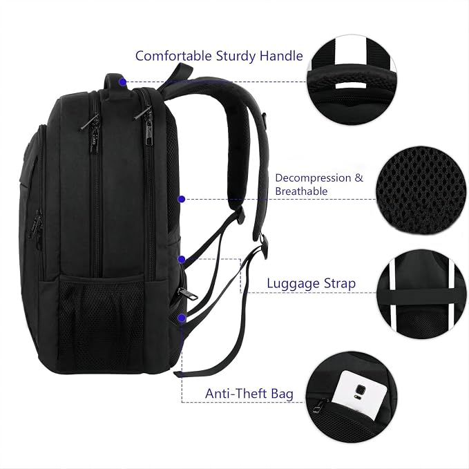 MATEIN Business Laptop Backpack, 15.6 Inch Travel Work Bag for Men Women | Water Resistant Daypack, Personal Item Bag Size, Anti Theft Pocket, Luggage Strap, Computer Backpack for Work College, Black - Image 10