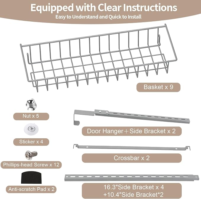 ElegantArray 9-Tier Pantry Door Organizer, Light Gray | Over The Door Pantry Organizer Rack and Storage, Hanging Spice Rack Shelves Door, Home Office Laundry Room Bathroom & Kitchen - Image 8