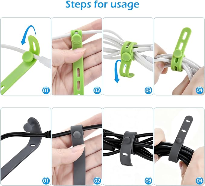 Silicone Cable Ties, Cord Organizer Ties, Cord Ties Reusable, Cord Wrap Cable Organizer 5Inch Cable Management 10 Pcs (5 Color) Cbfoeyk - Image 6