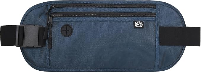 TRAVELSAFE Slim RFID Blocking Money Belt for Travel - Anti-Theft Hidden Passport Holder Waist Wallet with Secure Pouch for Cash, Credit Cards & Phone Safe (B - Navy Blue) by Arouselove