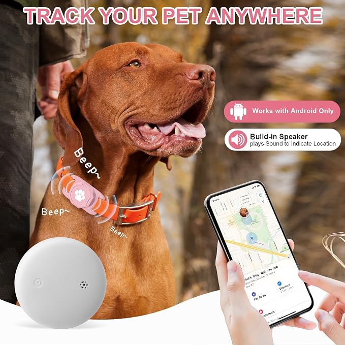 Smart Pet Tracker for Collar - Dog Tracker Pet Location Tracker with Holder | Real-Time Location, No Monthly Fee/ SIM Card, Work with Android Only (Not for IOS), Ultra-Slim, IP68 Waterproof Holder, Pink - Image 2
