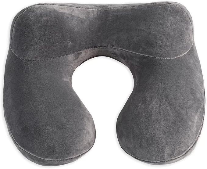 Inflatable Travel Pillow, Neck Pillow Support for Traveling, Airplanes, Cars, and Offices with Compact Carrying Bag, Soft Velvet Washable Cover, Ideal for Adult Sleepers (Grey) - Image 2
