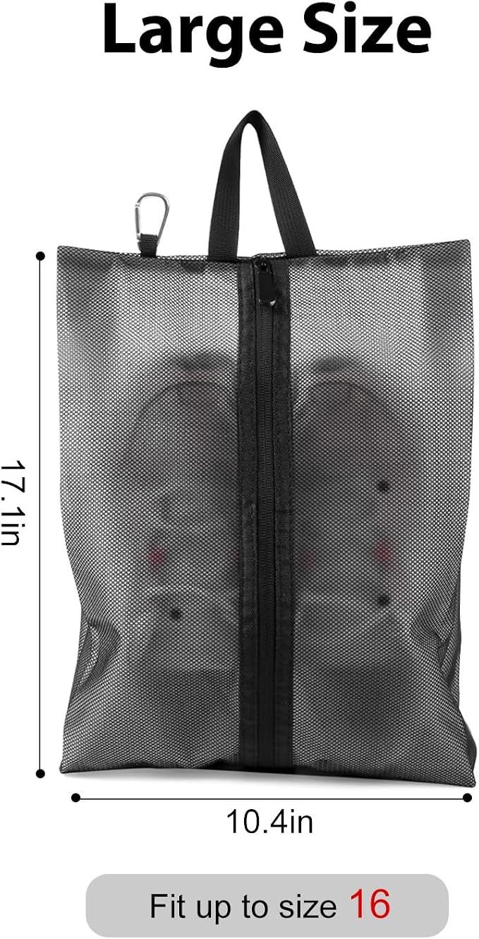 2 Pack Shoe Bags for Travel, Sneaker Bags, Waterproof Travel Shoe Bags with Zipper for Packing, Golf Shoe Dust Bags for Man and Women, Large, Black - Image 3
