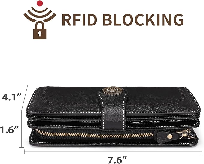 SENDEFN Wallets for Women Leather Credit Card Holder with RFID Blocking Large Capacity Wristlet | with RFID Blocking - Image 3