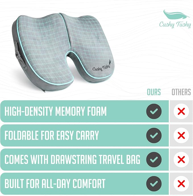 Premium Slim Foldable Travel Seat Cushion - for Relief of Lower Back, Sciatic, Butt and Tailbone Pain - for Home & Office Use, Perfect for Travel or Driving - Slim Coccyx Seat Cushion - Image 8