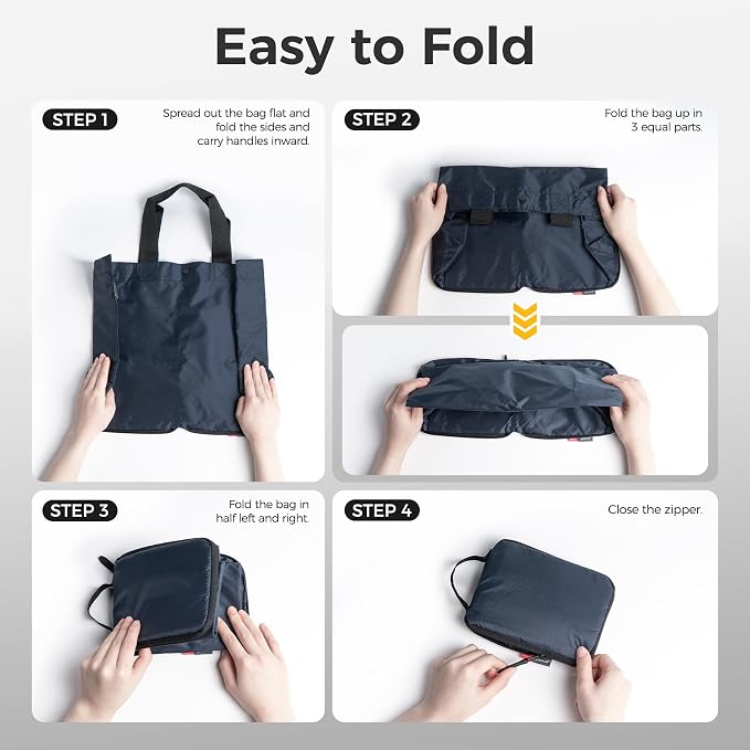 pack all 16L Lightweight Foldable Tote Bag, Reusable Grocery Shopping Bag | Ultralight, Packable, Water-Resistant, Tear Resistant Nylon, Button Closure, Compact for Travel, Work and Camping, Navy - Image 5