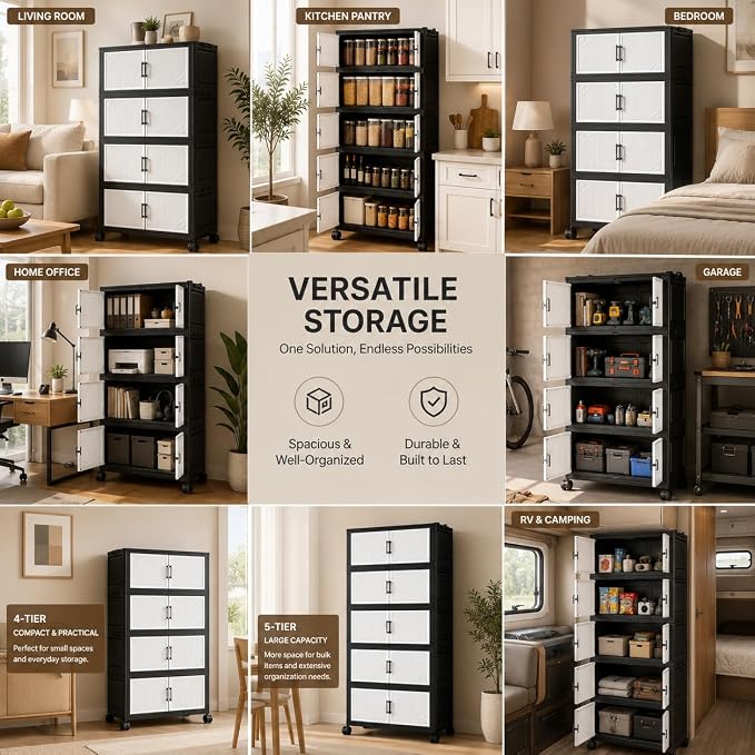4 Tier Foldable Storage Cabinet with Wheels and Magnetic Doors, Premium PP Material Large Storage Organizer, Space-Saving Utility Storage for Home, Apartments, Dorm, Office, Rv - Image 9