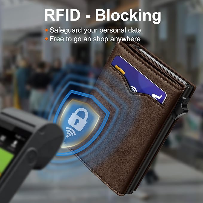 Wallet for Men,with Cash Pocket 2 ID Window 9-13 Cards,Metal Case Smart Slim Pop Up Credit Card Holder Flip with Magnetic Closure RFID Blocking Trifold wallet with Gift Box - Image 7