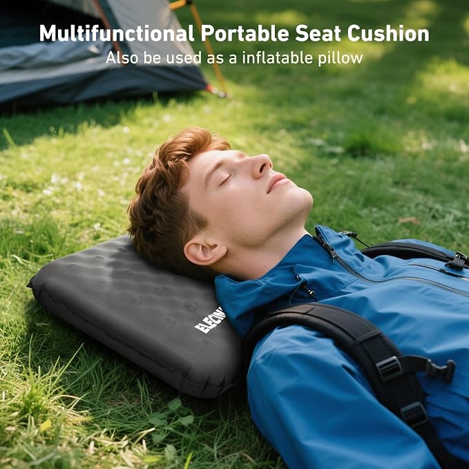 Inflatable Seat Cushion, Self Inflating Compact Stadium Seat Cushion | Airplane Bleacher Seat Cushion Comfortable & Portable Blow-Up High Density Foam Pad for Travel Outdoors Camping (Grey) - Image 9