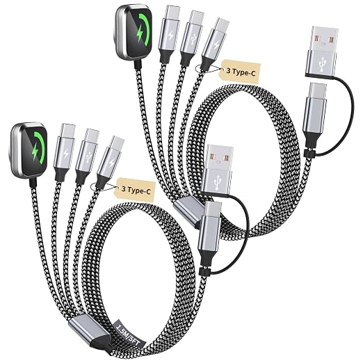 2026 Travel Essentials for iWatch Charger with 3 Type-C Ports, 2Pcs 5FT | 4 IN 2 Multi Charging Cable, iPhone Charger for iWatch Ultra/SE/11-1, iPhone17-15/Galaxy S26/Car/Camping, USB C Splitter by MPATIBY