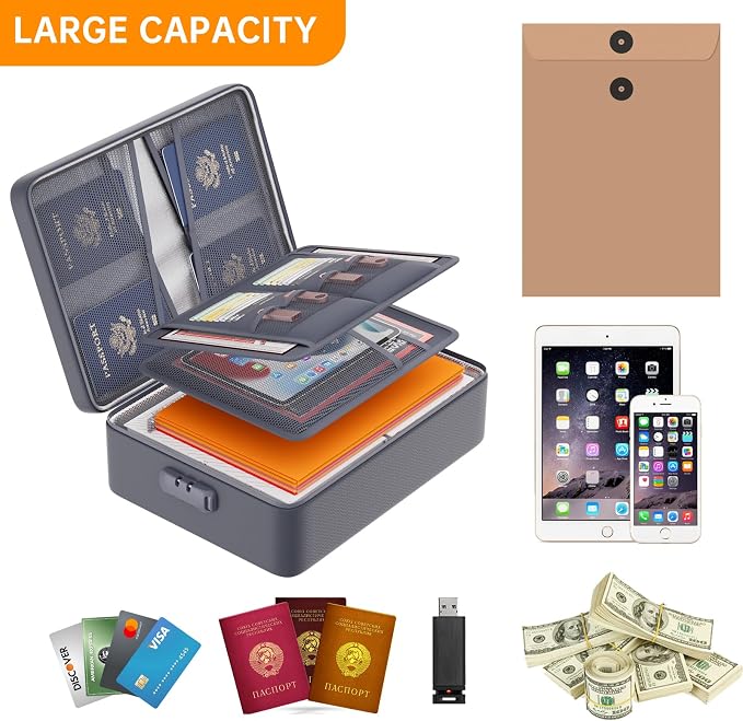 DocSafe 5200°F Fireproof Document Organizer Box with Lock, Gray (Soft) | Heat Insulated 8 Layers File Protection Bag,Water-Resistant Zipper,Portable Home Office Travel Safe Storage for Files,Laptop - Image 5