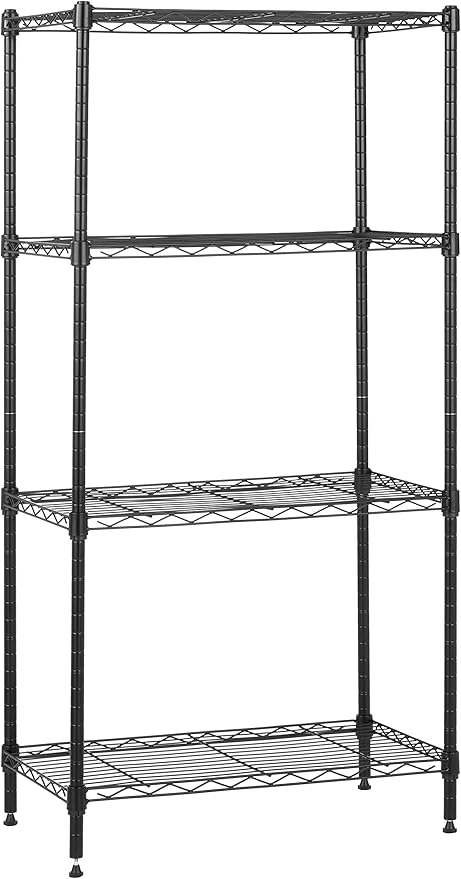 Amazon Basics 4-Shelf Steel Wire Storage Shelves for Garage, Adjustable Metal Shelving Unit, 200 lbs Per Shelf, 23.2" W x 48" H x 13.4" D, Black | Sturdy by AmazonBasics