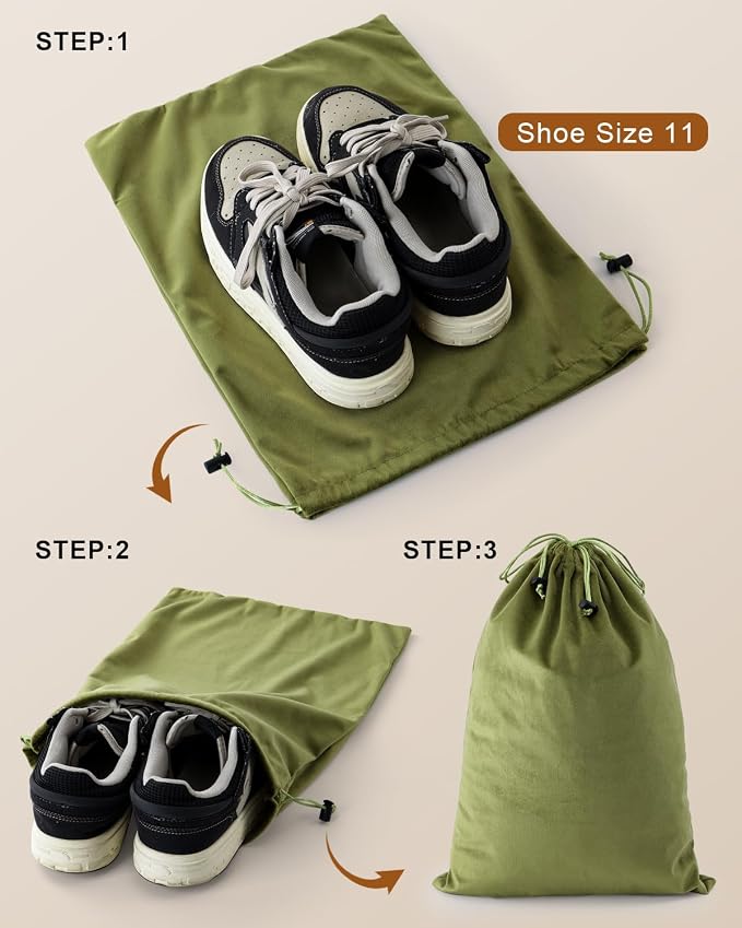 2 Pcs Shoe Bags for Travel, Dust Velvet Bags, Sage Green, 17.3x12.6 Inch | Washable & Reusable Travel Shoe Bags, Dustproof Shoe Bags with Drawstring Closure, Suitable for Travel, Home Storage - Image 2