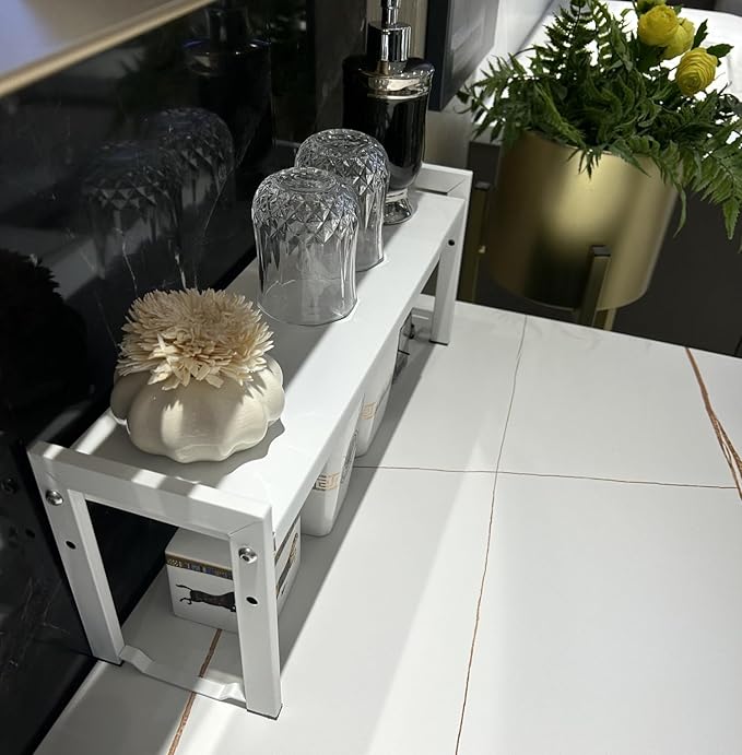 Expandable Cabinet Shelf Organizer 16-26" L Stackable Kitchen Counter Shelf Rack Stand Sink Riser Countertop Storage White (Narrow 5.1”D) - Image 6