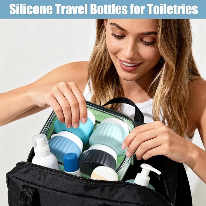 4 Pack Silicone Travel Cream Containers, Refillable Toiletry Jars | Leak Proof Design, Comes with Scoops, Labels & Clear Bag, Perfect for Travel Shampoo, Conditioner and Skincare Toiletries - Image 6