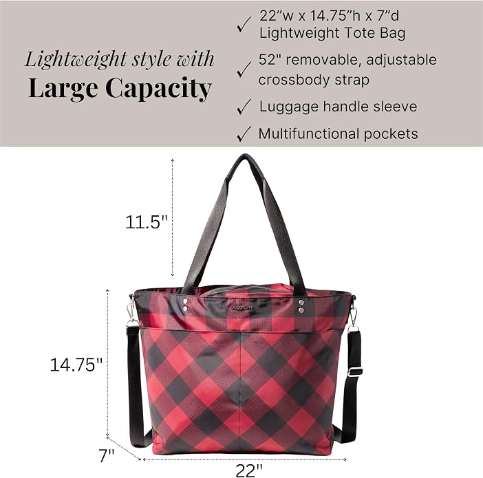 Baggallini Carryall Tote - Lightweight Nylon Zipper Top Weekender Travel Beach Bag w/Luggage Sleeve - Image 4