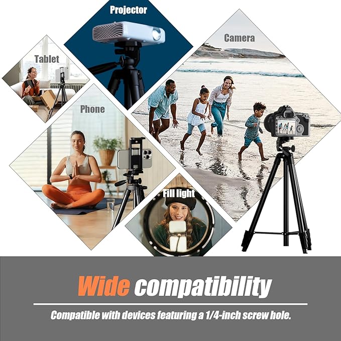 71" Lightweight Camera Phone Tripod Stand with 360° Pan Head | Portable Metal Tripod with Universal Holder,Carry Bag,Remote Control Compatible with Canon Nikon iPhone - Image 2