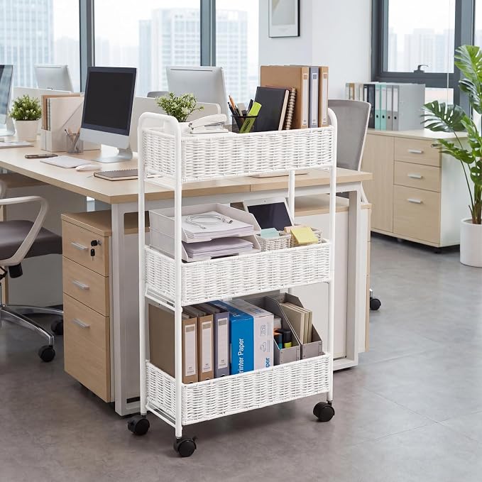 Utility Slim Storage Cart,3-Tier Rolling Kitchen Office Laundry Room Cart,Mobile Shelving Unit Organizer for Living Room Bathroom Baby Diaper Narrow Places (White, UC-White-7.1inch) - Image 9