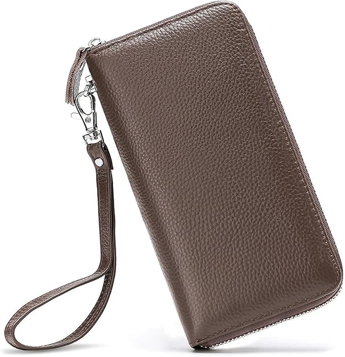 Moflycom Womens Wallet RFID Blocking Genuine Leather Zip Around Wallet Clutch Wristlet Travel Long Purse for Women by Moflycom