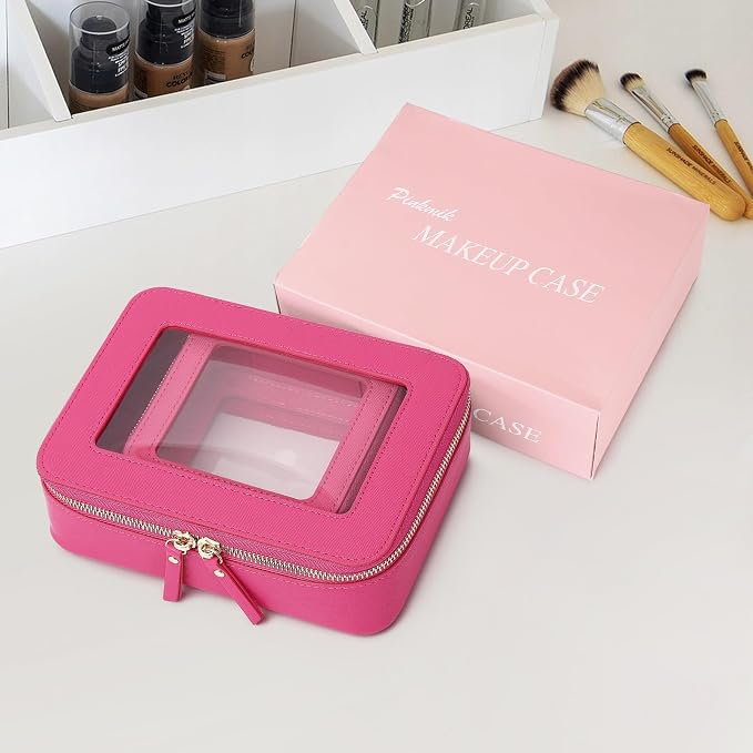Pinkmik Clear Makeup Bag, (Fuxia, M+MINI) | 2PC,Waterproof, Travel Case for Cosmetics and Toiletries, Women's Purse Organizer, Clear Car Bag with Zipper - Image 7