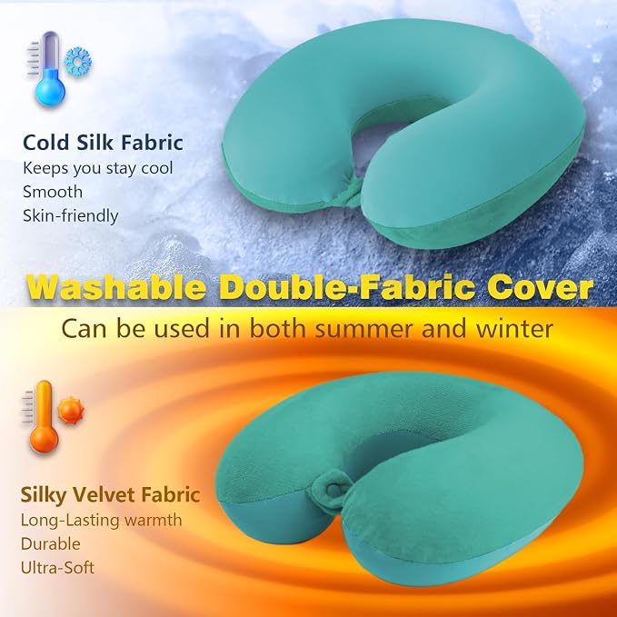 Travel Pillow, Memory Foam Neck Pillow for Traveling, U Shape Airplane Portable Flight Pillow Adult Travel Neck Pillow for Plane Train Car Home Office (Blue Turquoise) - Image 2