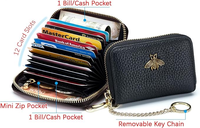 imeetu RFID Credit Card Holder, Small Card Wallet Women, Leather Card Case | Genuine Leather Women's Card & id Cases, Change Coin Purse with Zipper Keychain id Window, 20 Colors & 3 Styles, Daily, Gifts - Image 3