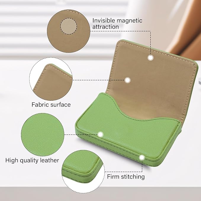 Business Card Holder，PU Leather Business Card Case Color Printing Pattern Card Holder Wallet，Pockets Magnetic Credit Card Holders for Men and Women - Banana Green - Image 3