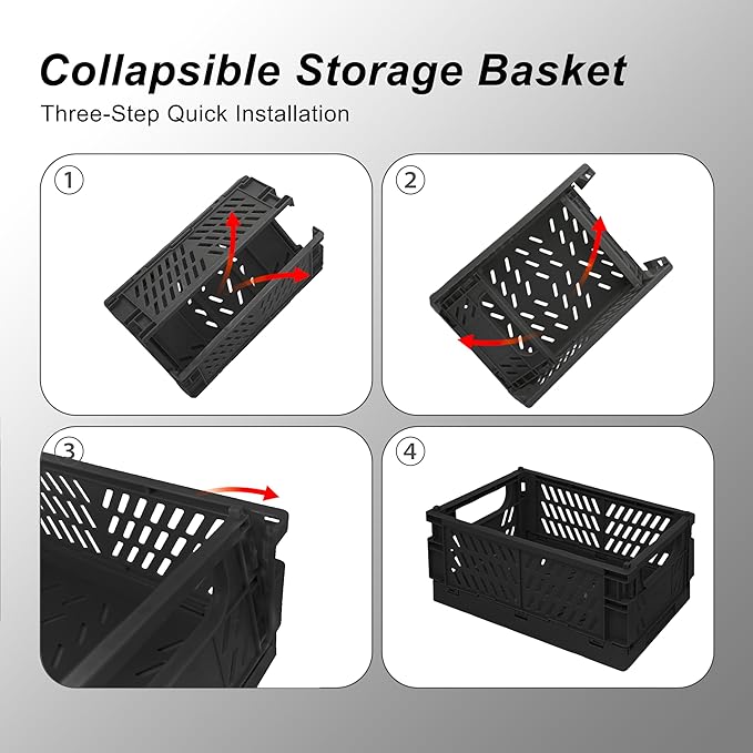 2 Pack Mini Foldable Small Plastic Baskets for Organizing and Storage，Collapsible Storage Crates,Mini Bins for Home Kitchen Bedroom Bathroom Office (Black, Large 10x6.5x4) - Image 4