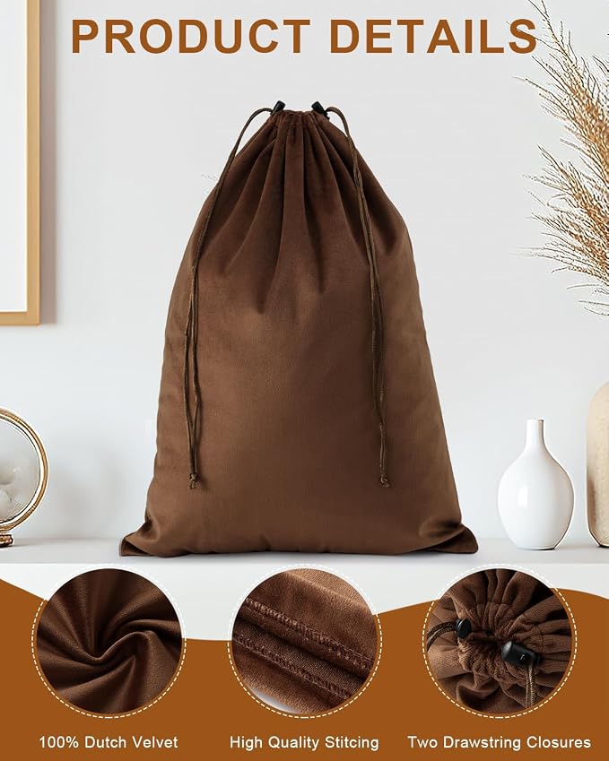 2 Pcs Shoe Bags for Travel, Dust Velvet Bag, Mocha Mousse, 17.3x12.6 Inch | Washable & Reusable Travel Shoe Bags, Dustproof Shoe Bags with Drawstring Closure, Suitable for Travel, Home Storage - Image 4