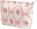 Cosmetic Bags for Women - Corduroy Cosmetic Bag Aesthetic Women Handbags Purses Smile Dots Makeup Organizer Storage Makeup Bag Girls Case Bags (Flowers-Bow) by Gardsell