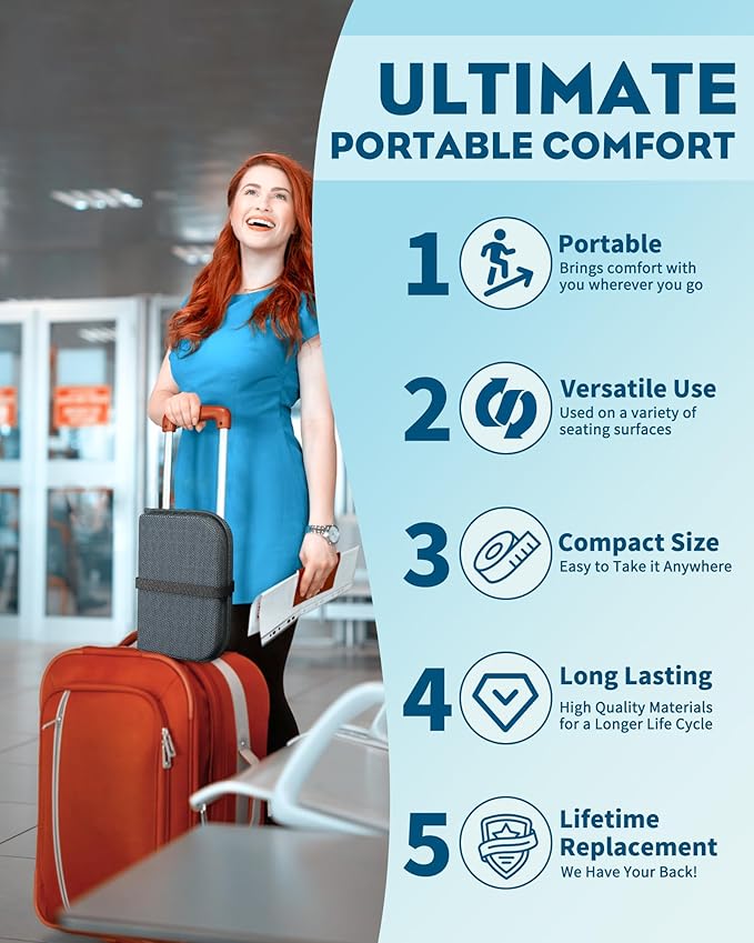WISIMMALL Gel Seat Cushion, Portable Travel Cushion for Long Sitting, Thick & Foldable, 14.5" x 10.5" Large Size Chair Seat Cushion for Office Chair Car Wheelchair, Relief Sciatica Coccyx Pain - Image 2