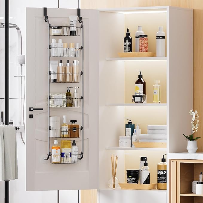 Delamu Narrow Over the Door Pantry Organizer, 6-Tier Metal Pantry Door Organization and Storage for Easy Install, Hanging Spice Rack Seasoning Shelves for Cabinet & Kitchen, D5 x W13 x H50 inch, Black - Image 8