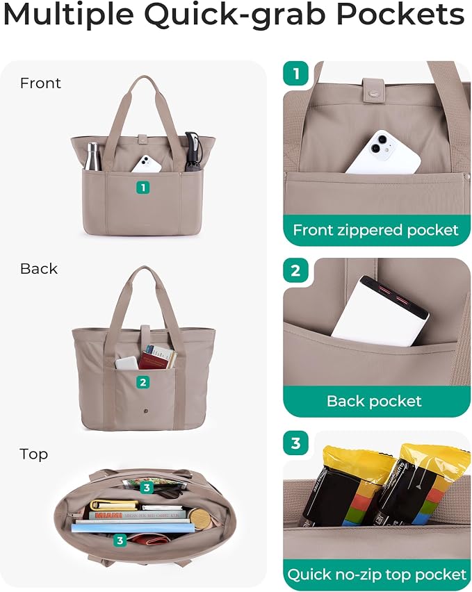 BAGSMART Tote Bag for Women, Foldable Tote Bag With Zipper Travel Shoulder Bag Handbag for Work - Image 5