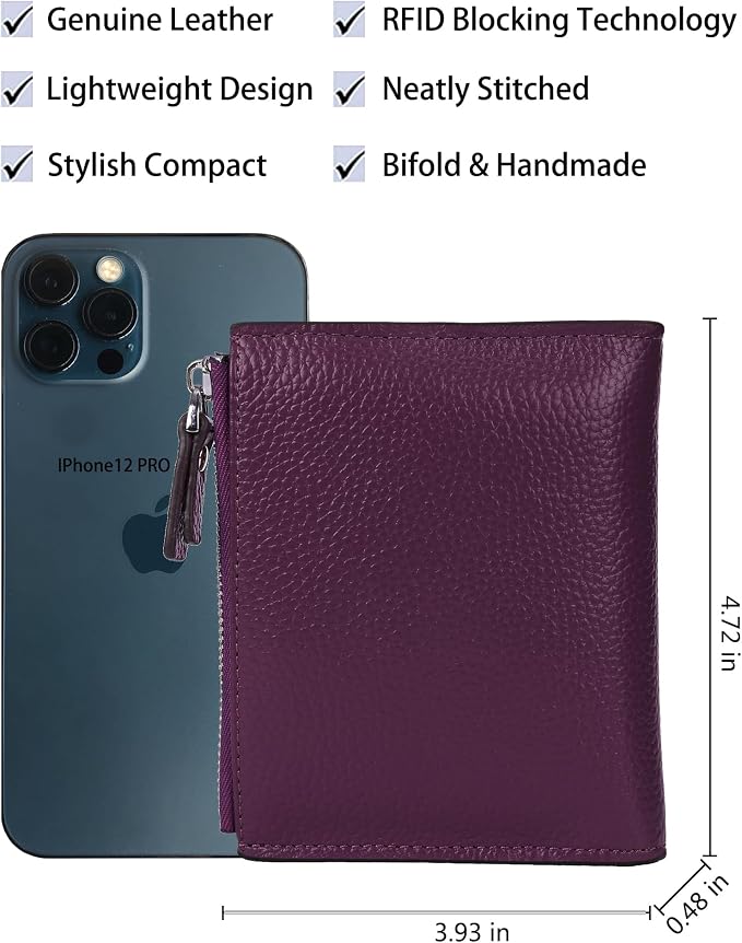 Women's RFID Blocking Leather Small Compact Bi-fold Zipper Pocket Wallet Card Case Purse with id Window - Image 4