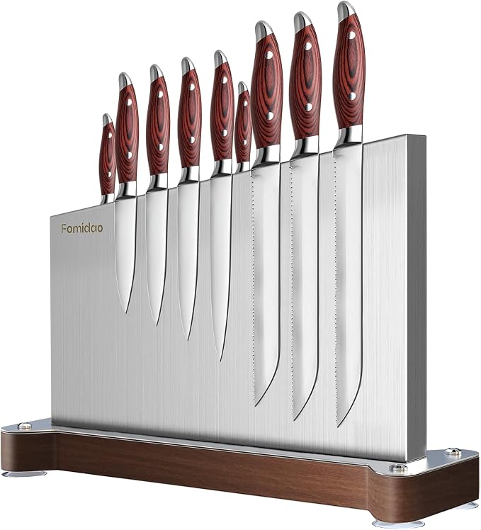 Magnetic Knife Holder Stand,Large Double Sided Magnetic Knife Block WIthout Knives Stainless Steel Magnet Kitchen Knife Holder Strong Magnetic Knife Rack Storage With Three Magnet Strip by fomidao