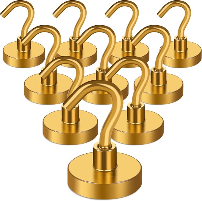 Magnetic Hooks Heavy Duty 40 Lbs Magnet with Hooks for Cruise Cabins | Strong Magnets Neodymium for Hanging Magnetic Wall Hooks for Refrigerator Locker Workplace Yellow 10 Pack by MIKEDE