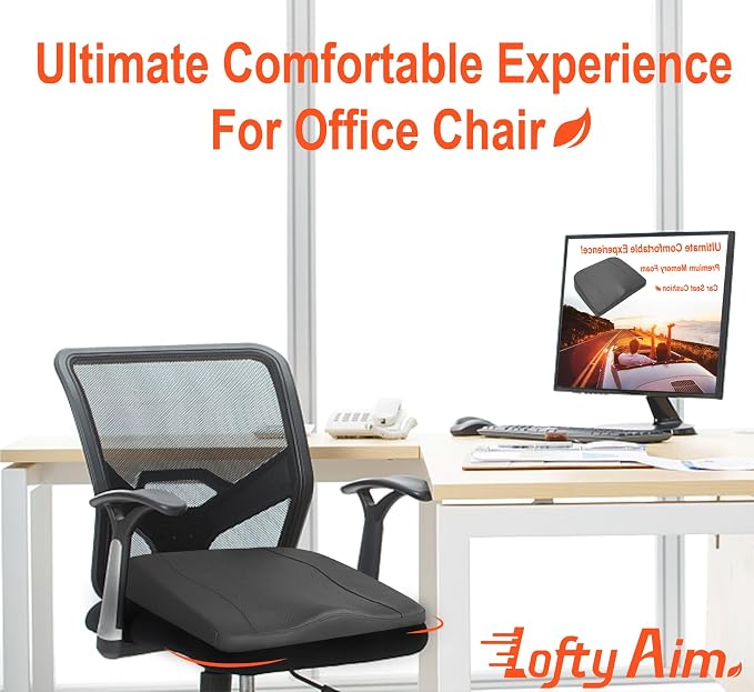 Lofty Aim Car Seat Cushion, Memory Foam Car Seat Cushions for Long Driving | Driver Seat Cushion Adds Height, Auto Seat Pillow for Sciatica Pain Relief, Butt Cushion for Car, Truck, PU Leather Gray - Image 3
