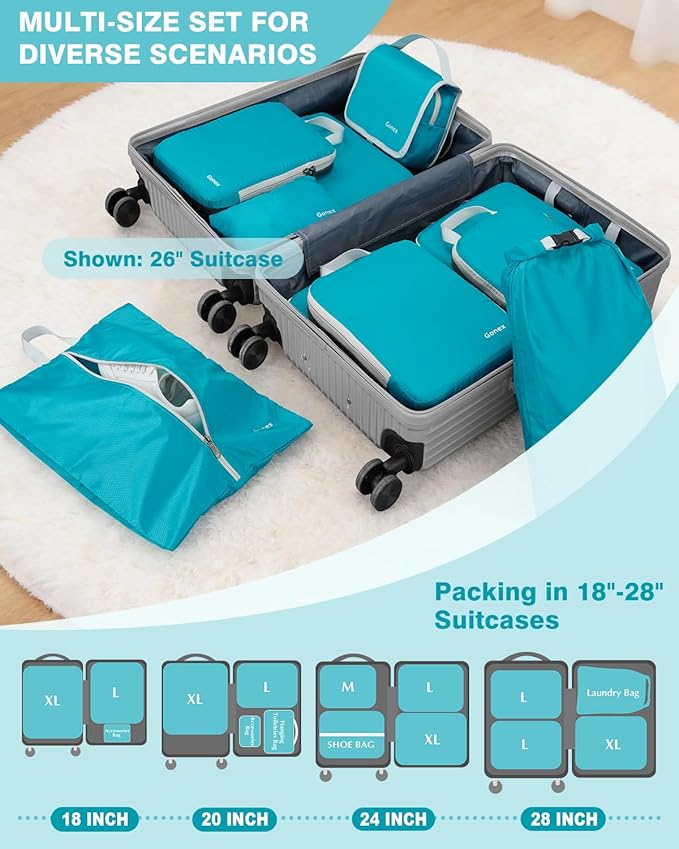 Gonex 10-Piece Compression Packing Cubes with Travel Organizer Set | Expandable Design, Hanging Toiletry Bag, Laundry Bag, Shoe Bag, Accessories Bag, Ripstop Fabric - Image 6
