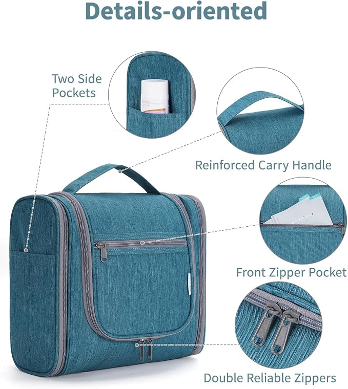 Narwey Hanging Toiletry Bag for Women Travel Makeup Bag Organizer Toiletries Bag Men for Cosmetics Essentials Accessories (Large, Teal) - Image 6