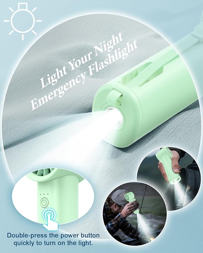 Portable Fan with Power Bank & Flashlight-Green | 6.5H Max Cooling,USB-C Rechargeable,Mini Fan for Outdoor/Travel/Beach/Concerts/Summer.Gifts for Girl,Women. - Image 4