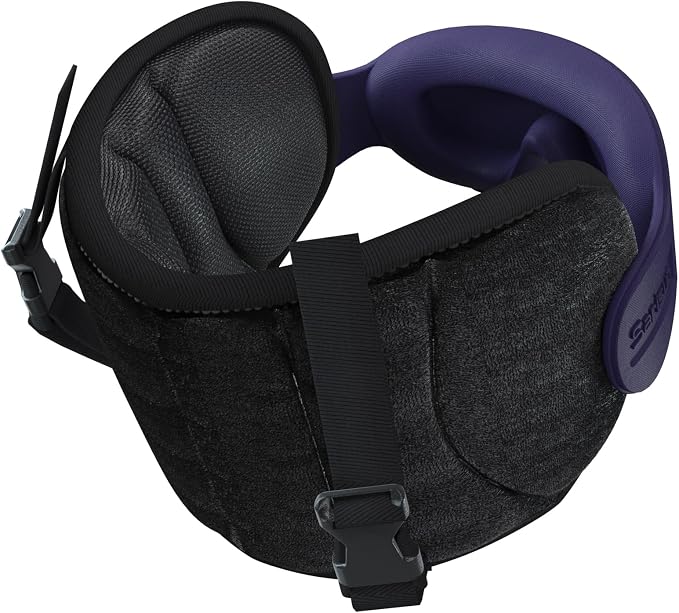 SARISUN Travel Pillow for Airplanes Sleep, Seat Strap for Stable Support | Airplane Pillow Head Strap with Purple Eye Mask, Stable Head Support, Stop Bobblehead, Headrest for Long Flight Road Trip by SARISUN