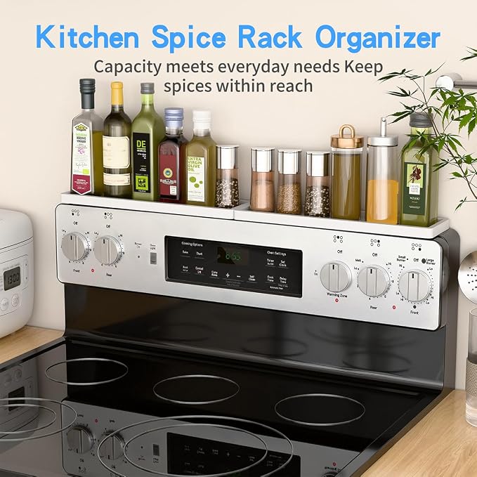 PEKER Magnetic Stove Top Shelf for 30" Stoves, Over Oven Shelf Above with Bamboo Spice Rack Organizer, Heat-Resistant, Space-Saving Solution for Kitchen Storage - Image 4